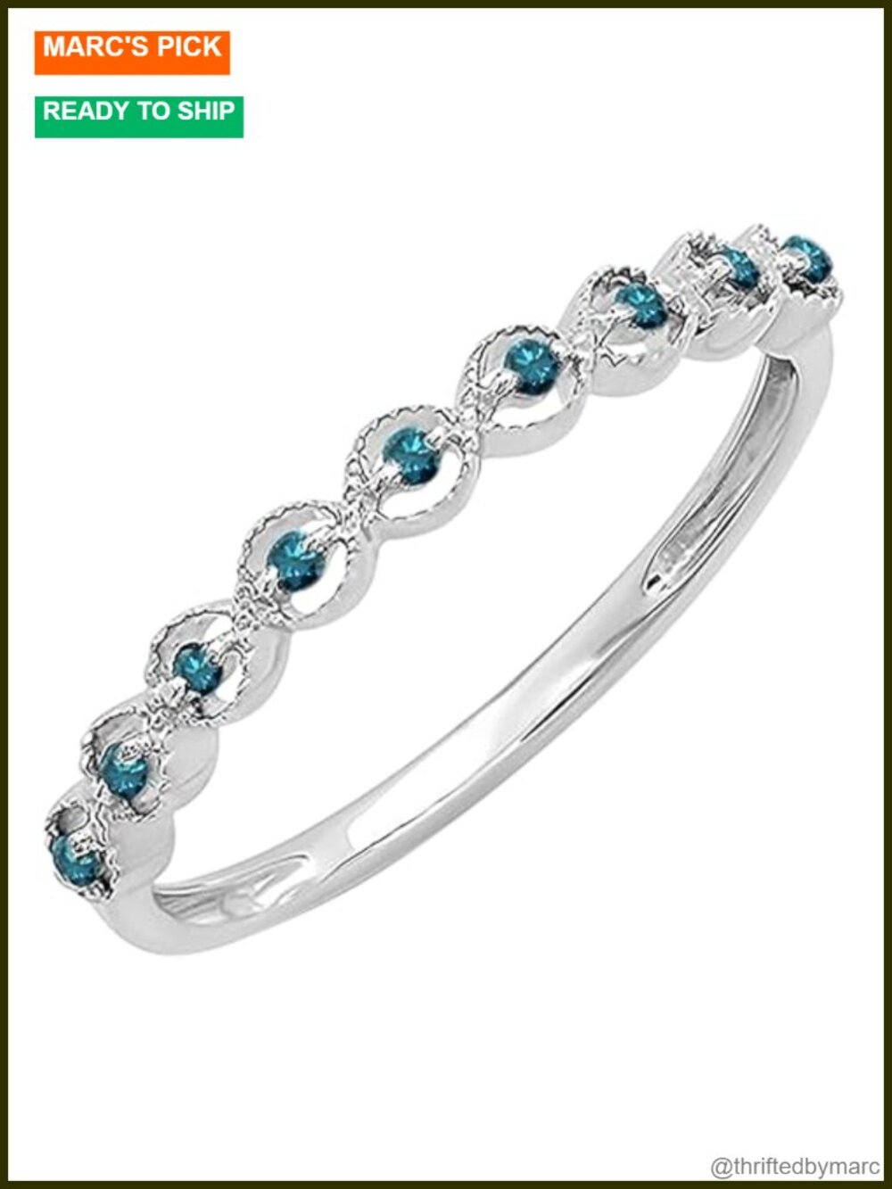 925 Sterling Silver Blue Diamond Stackable Wedding Band Ring Minimalist